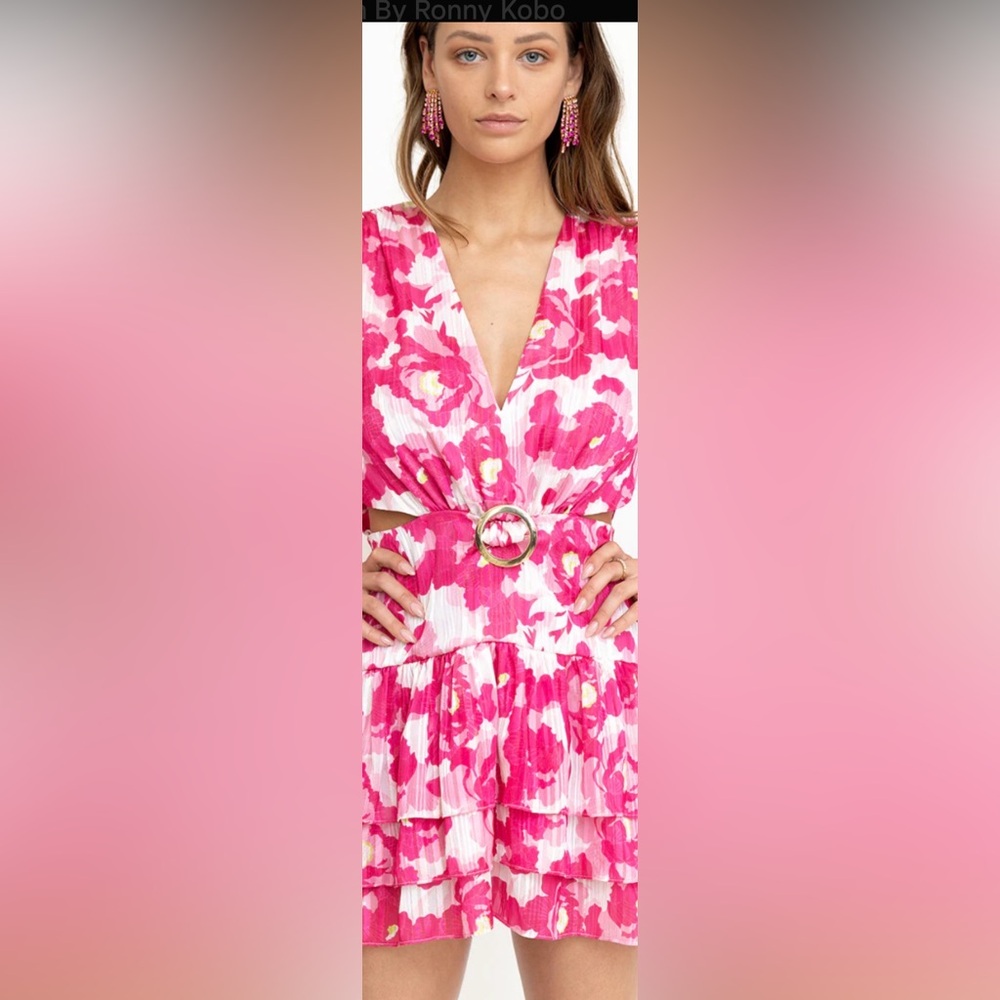 Ronny Kobo Cassie Pink Floral Dress with side cut outs